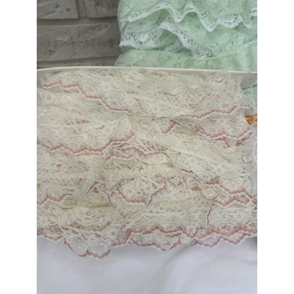 Lot 3 Vintage Lace Trim Eyelet Ruffle Sewing Craft Bulk Double Layer 30-40 Yards